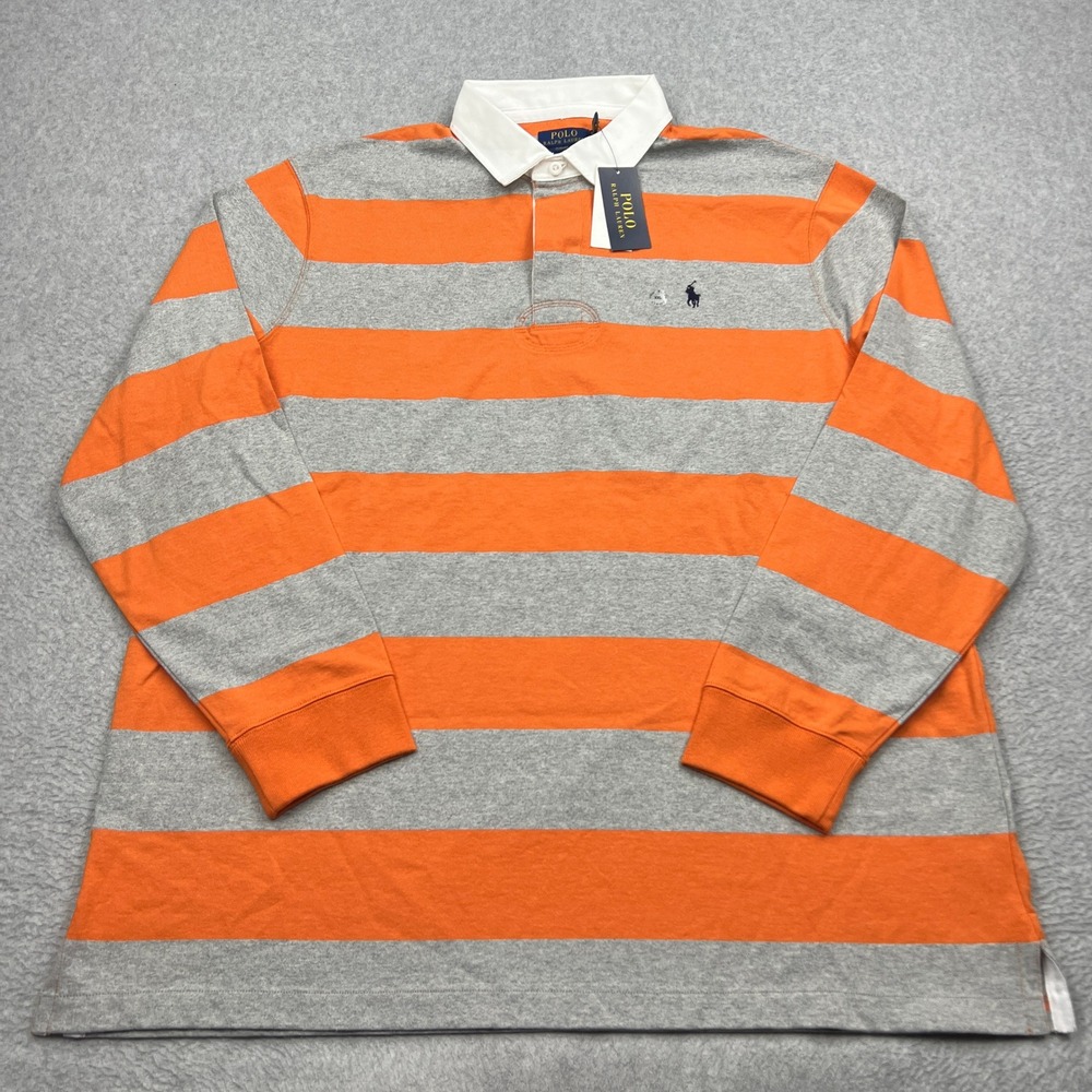 NEW Polo Ralph Lauren Iconic Rugby Shirt Mens XXL Orange Striped Classic Sporty